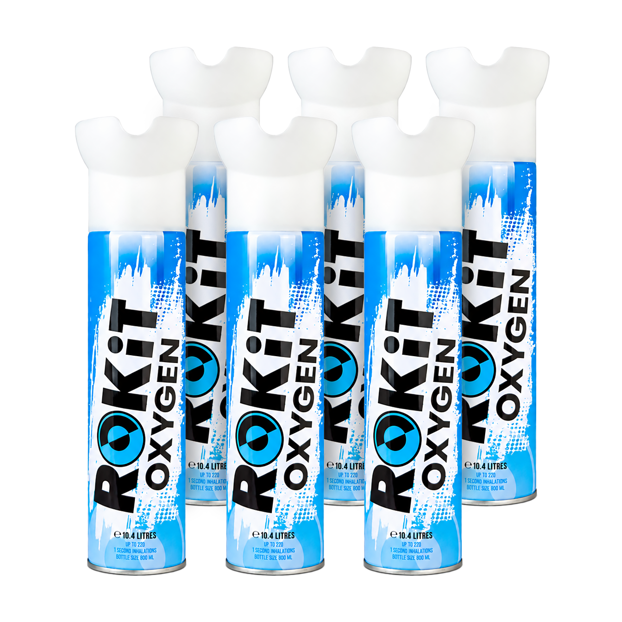 ROKiT Oxygen 10.4L | 6 Pack | 99.9% Pure Oxygen | 220+ Inhalations Each